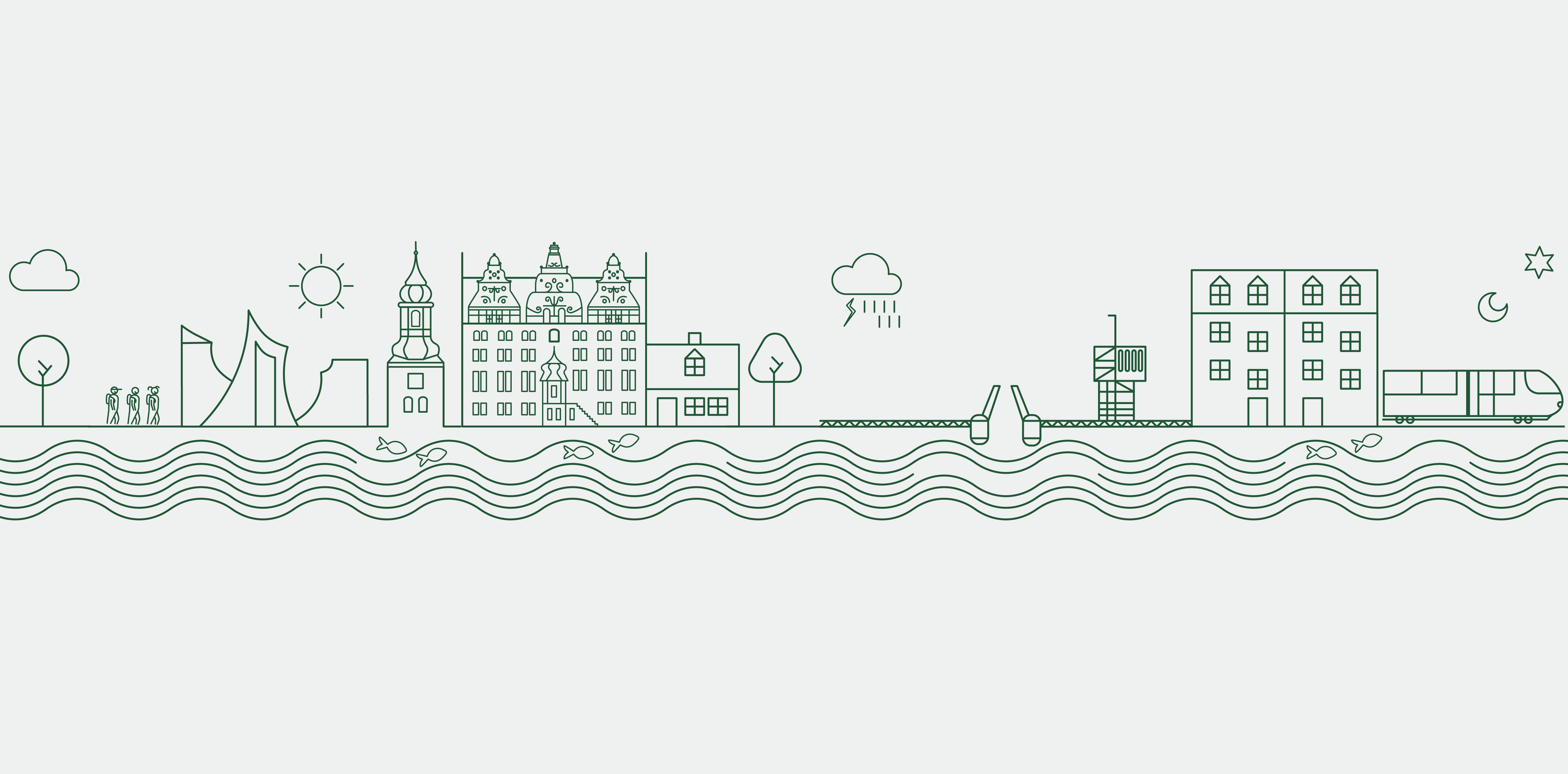 En grafisk stregtegning af Aalborg by